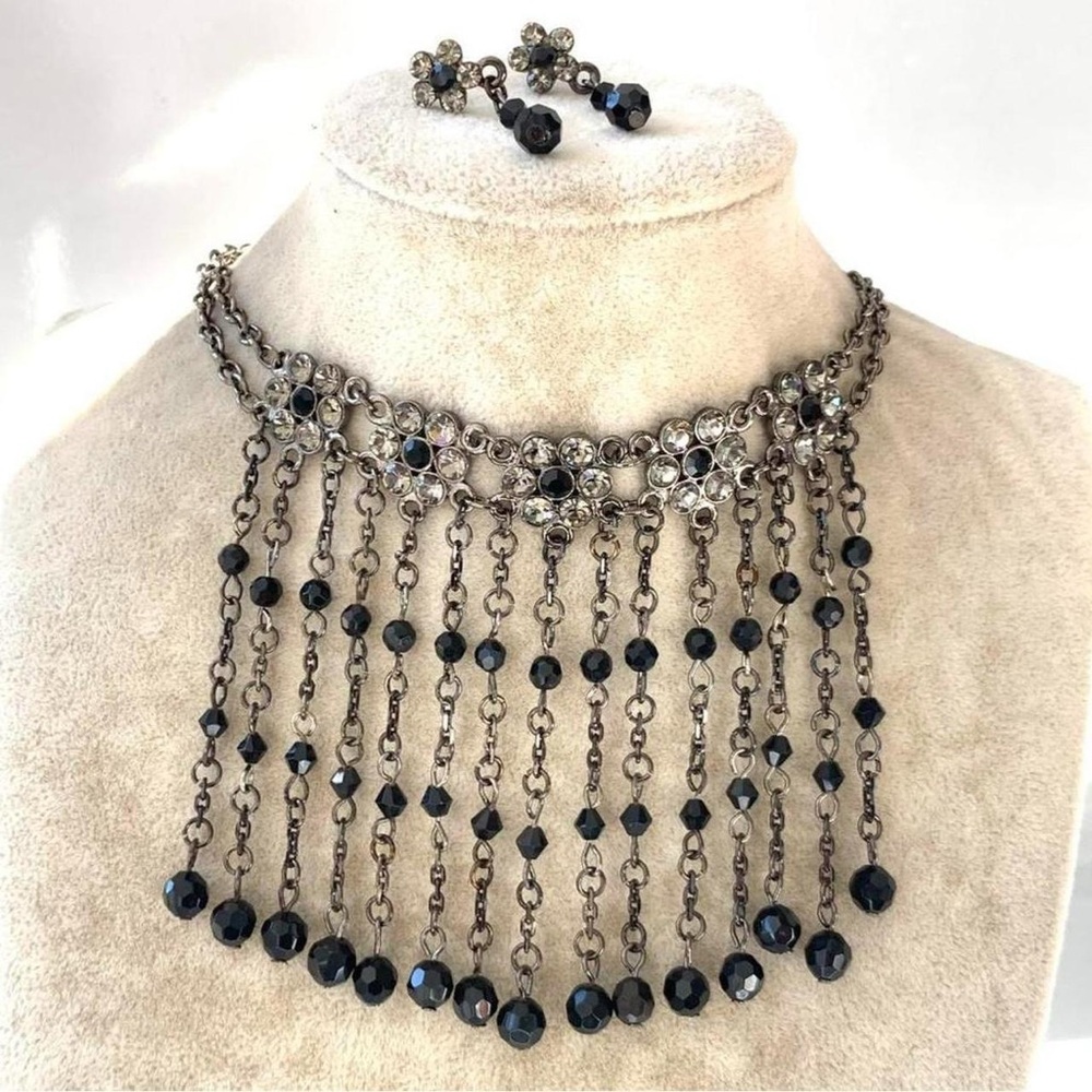 Fairy goth dangly floral necklace with earrings set y2k